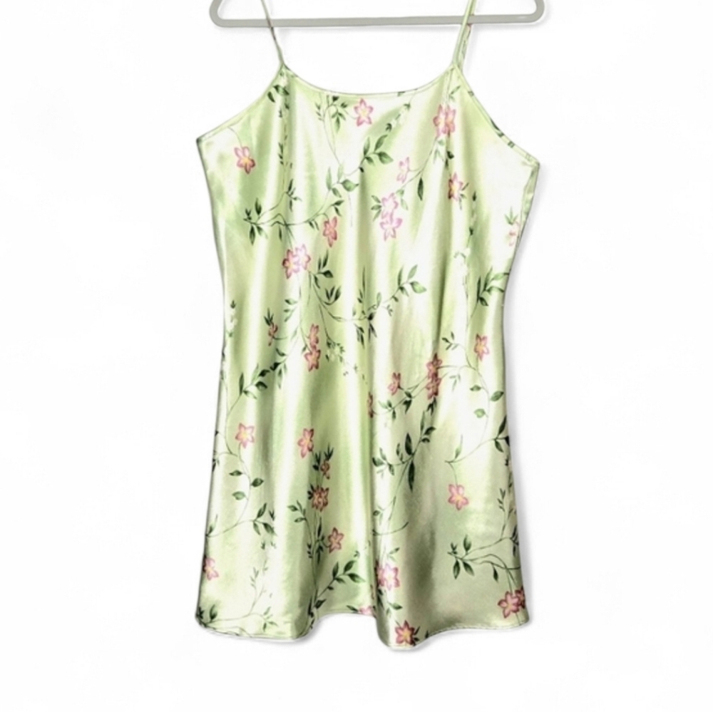 Avon Intimates Night Gown. Pink/green floral satin. Large
